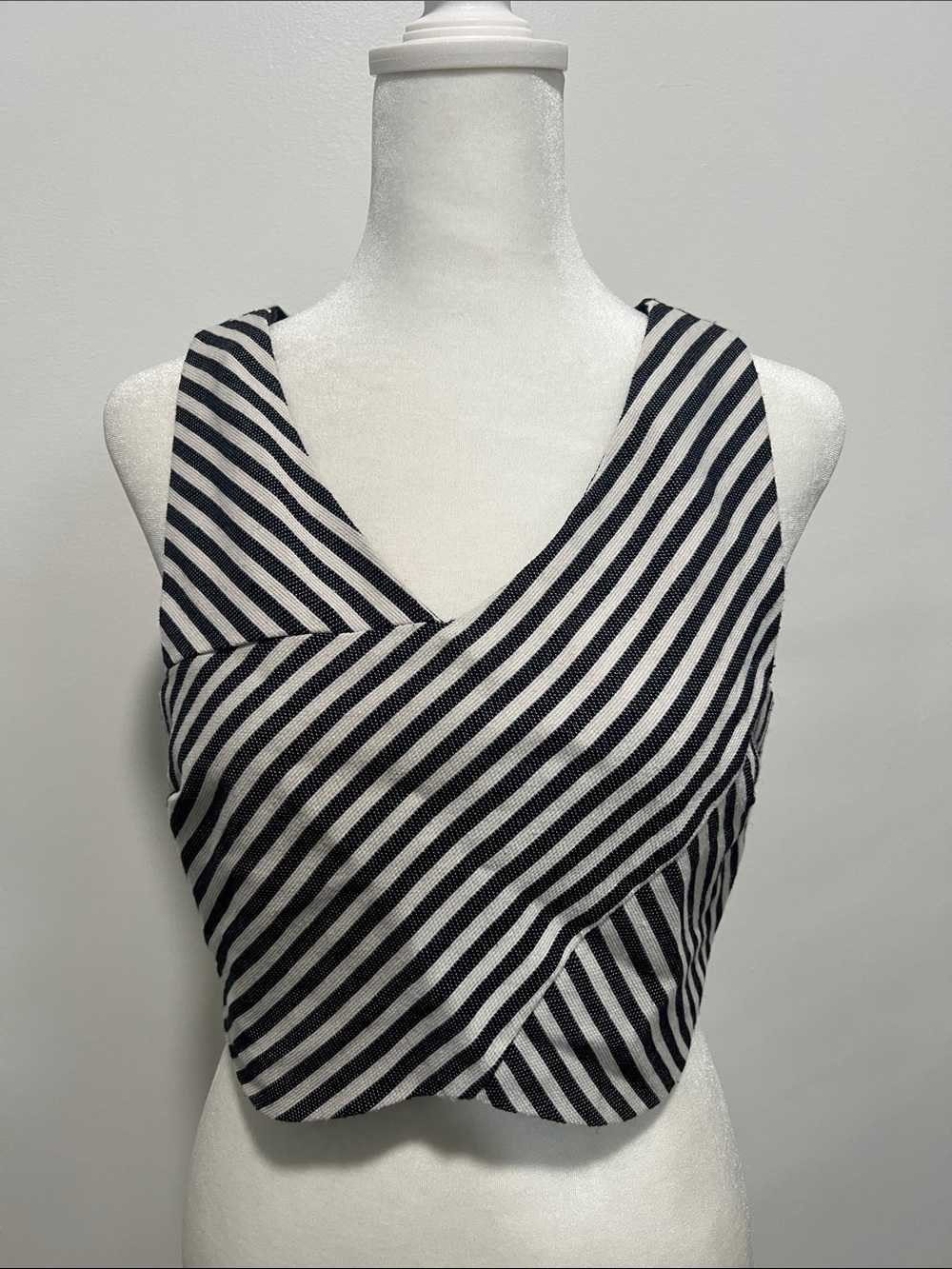 Black and White Diagonal Stripe Crop Top